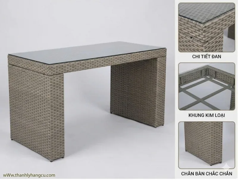BÀN BAR MÂY NHỰA MẶT ÓP KÍNH - Nội thất thanh lý giá 1.800.000&nbsp;₫ danh mục Bàn