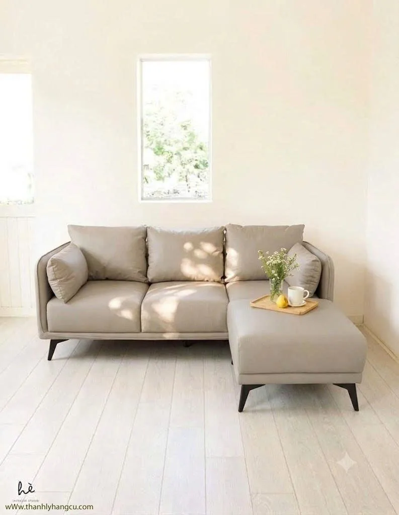 BỘ GHẾ SOFA DA PU CHỮ L - Màu Be xám (Greige) - ảnh 1