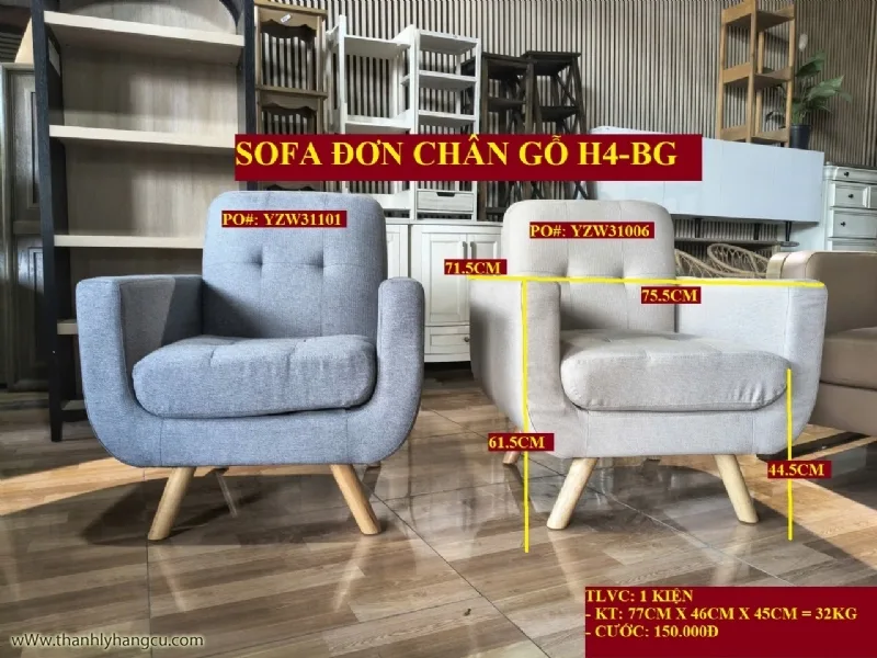 Ghế sofa đơn chân gỗ H4-BG (trắng kem) - ảnh 2