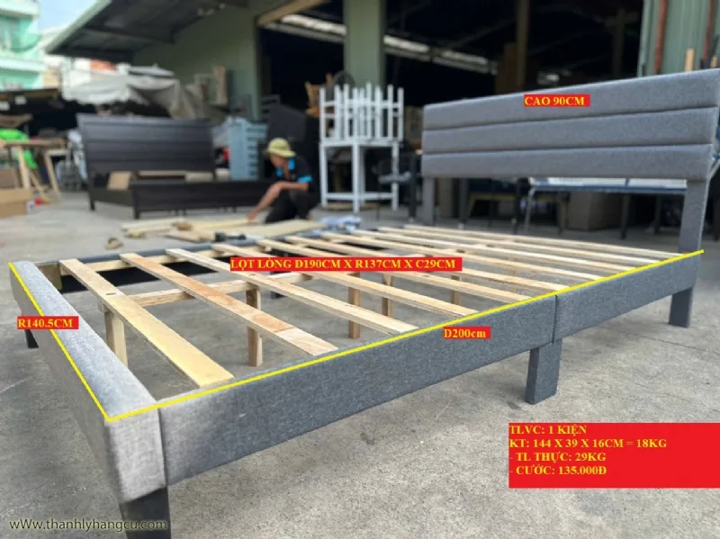 Giường gỗ bọc vải nỉ (kiểu tối giản) 140CM ảnh 2