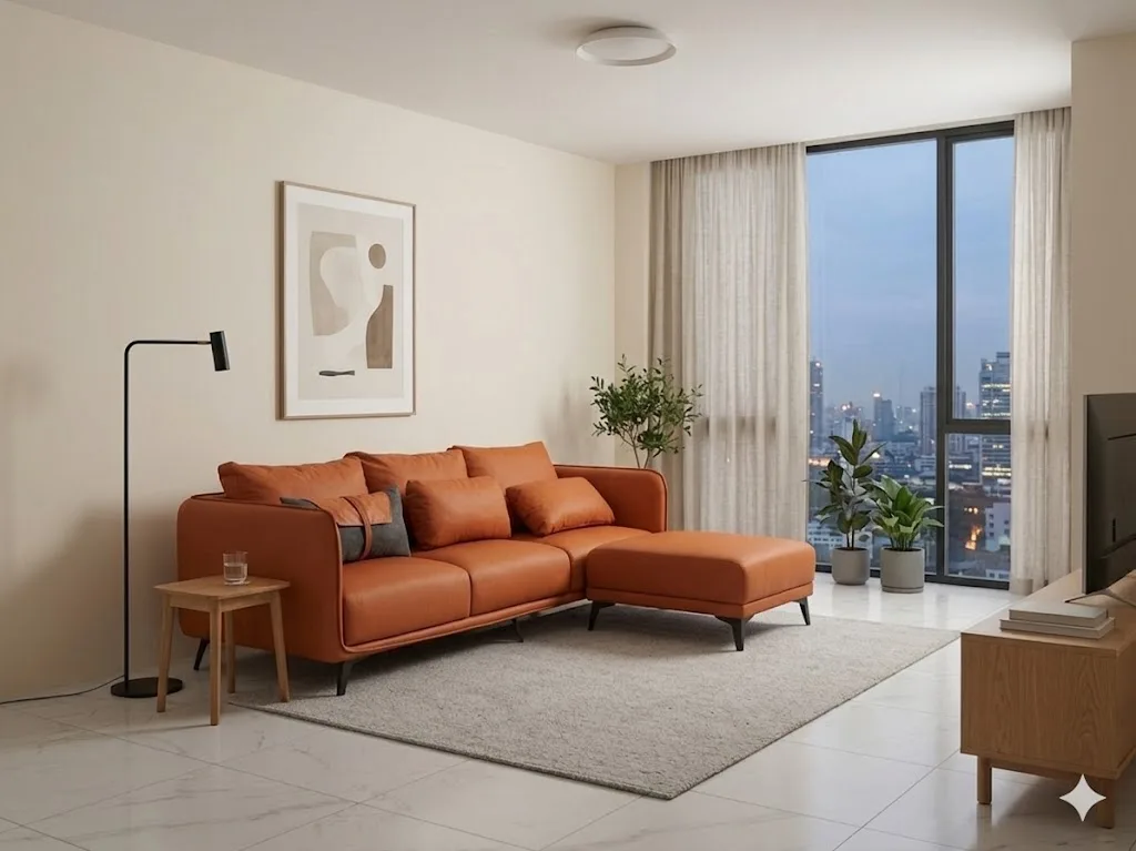 Bộ Ghế Sofa Da PU Cam Chữ L - ảnh 1