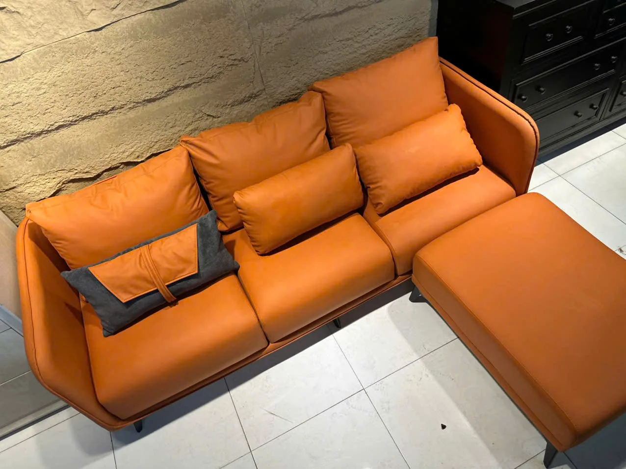 Bộ Ghế Sofa Da PU Cam Chữ L - ảnh 2