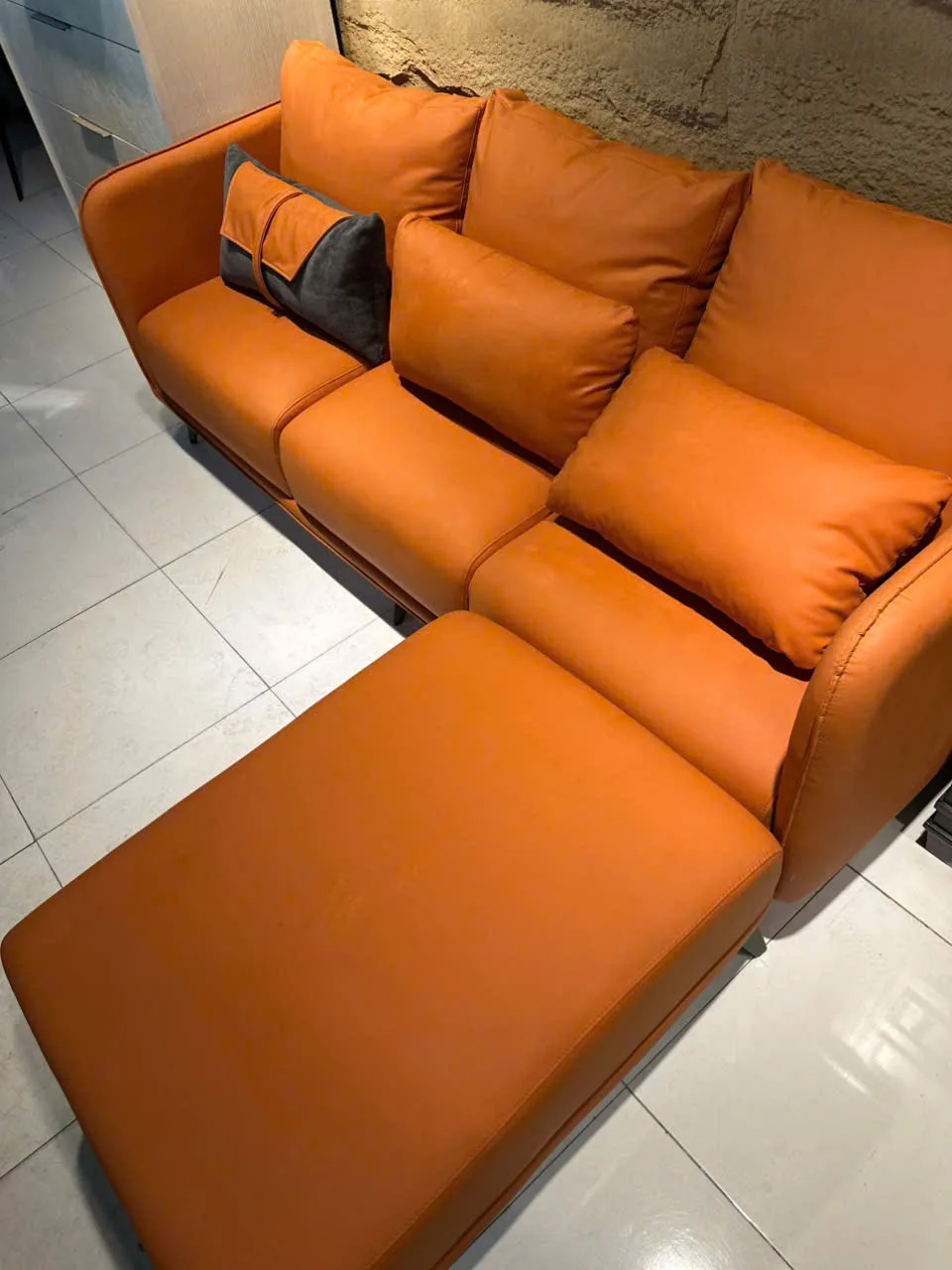 Bộ Ghế Sofa Da PU Cam Chữ L - ảnh 3