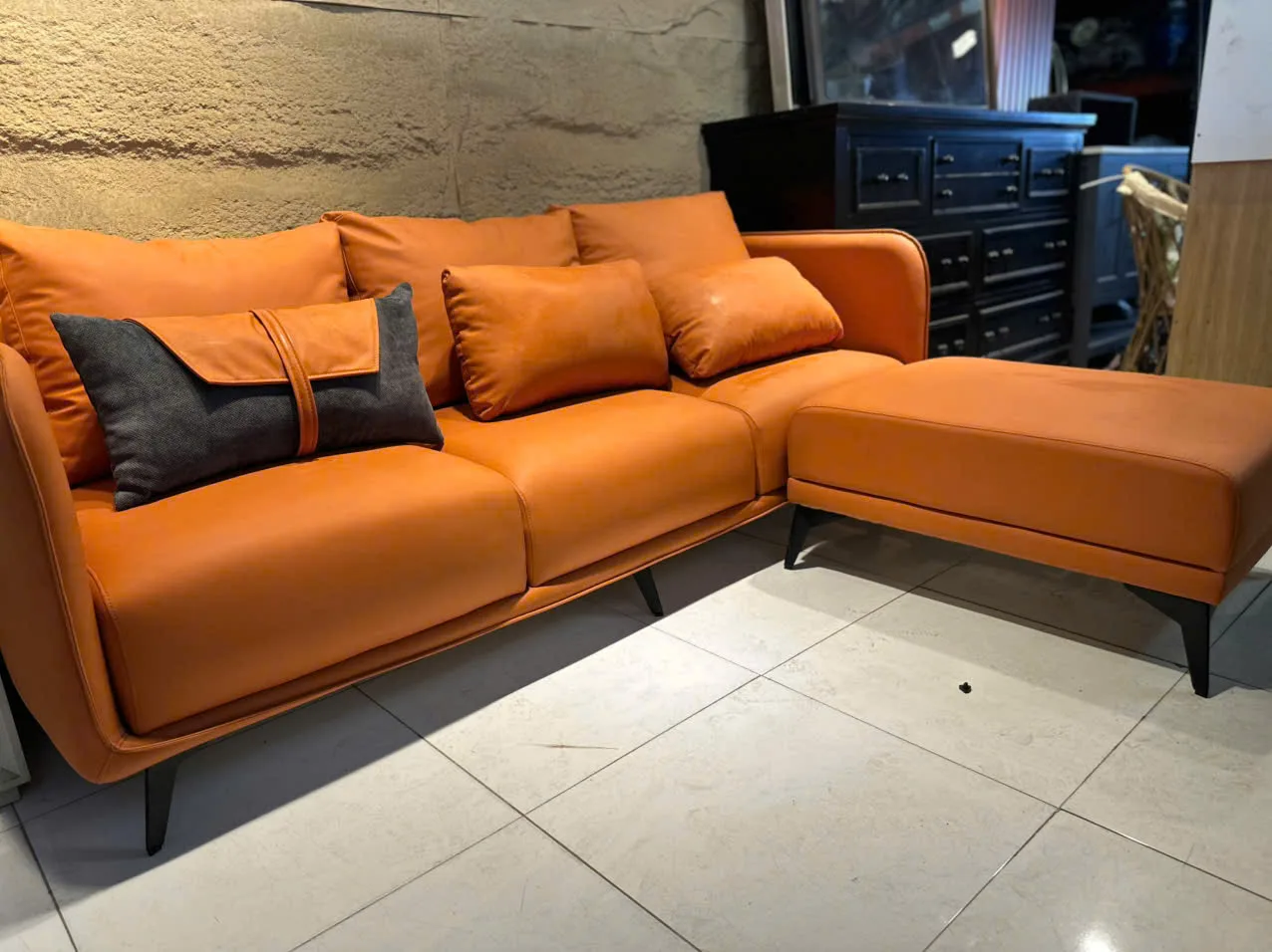 Bộ Ghế Sofa Da PU Cam Chữ L - ảnh 4