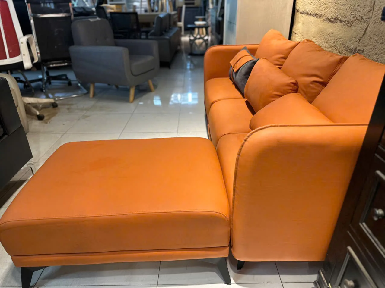 Bộ Ghế Sofa Da PU Cam Chữ L - ảnh 5
