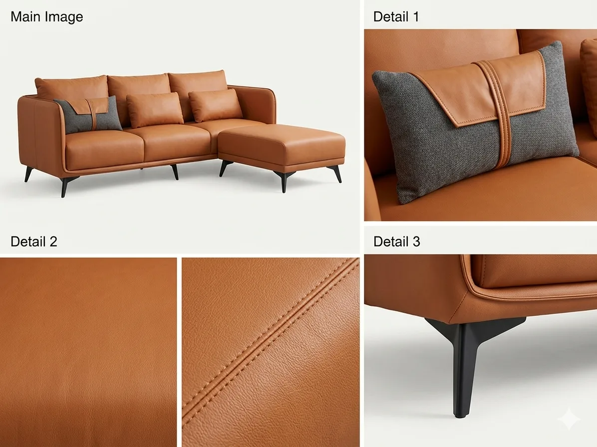 Bộ Ghế Sofa Da PU Cam Chữ L - ảnh 6